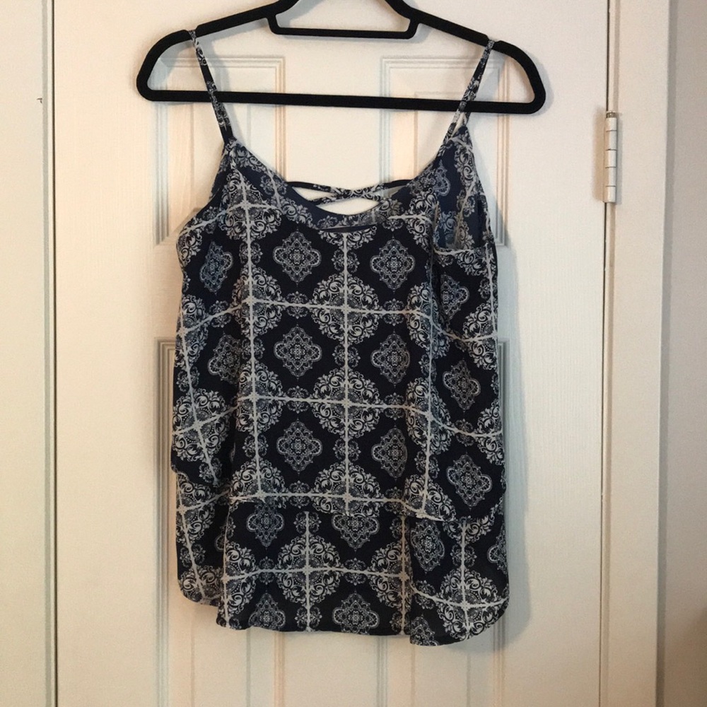 Navy and white patterned tank top